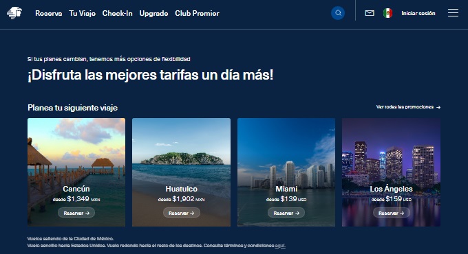 Pagina de inicio Aeroméxico