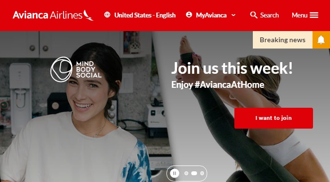 Pagina de inicio Avianca