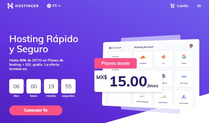 Pagina de inicio Hostinger México