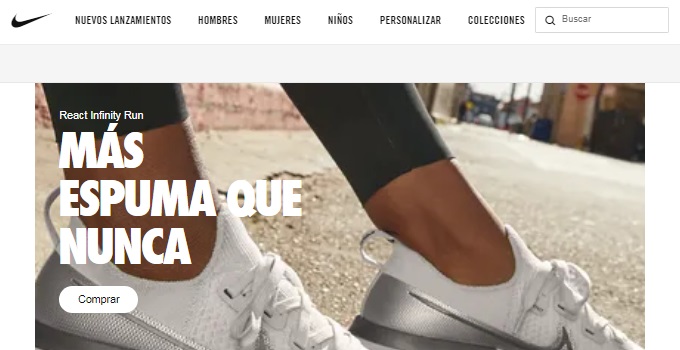 Pagina de inicio Nike México