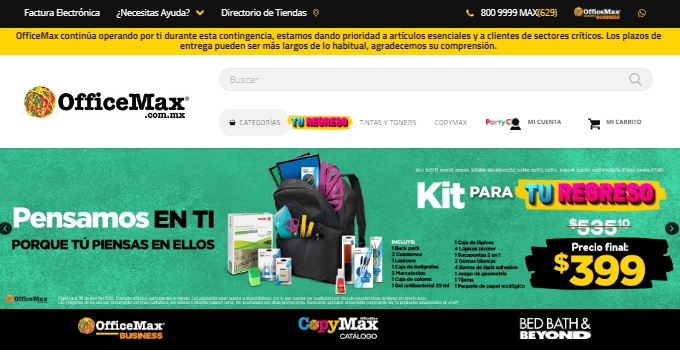 Pagina de inicio OfficeMax México