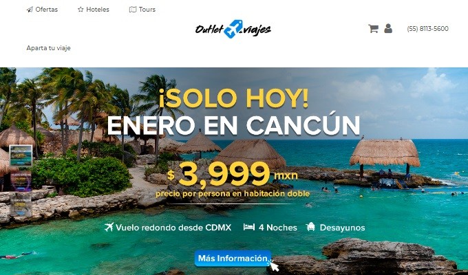 Pagina de inicio Outlet de Viajes