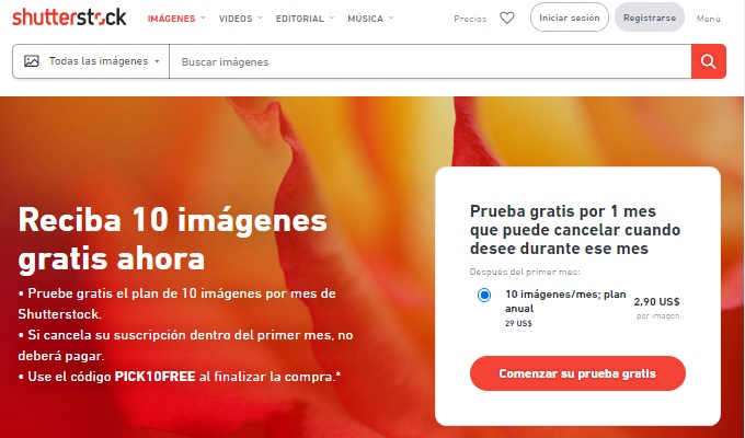 Pagina de inicio Shutterstock